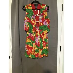 August Silk Women's Small Vintage Skirt Vest, Hawaiian Print Blouse Set, 2 Piece